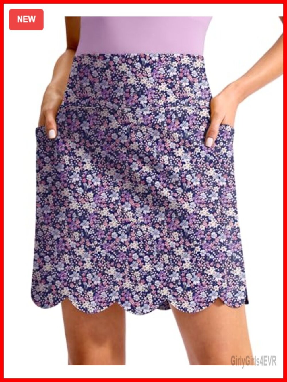 Women's 18" High Waisted Skort Scalloped Hem Built-in Shorts Golf Tennis